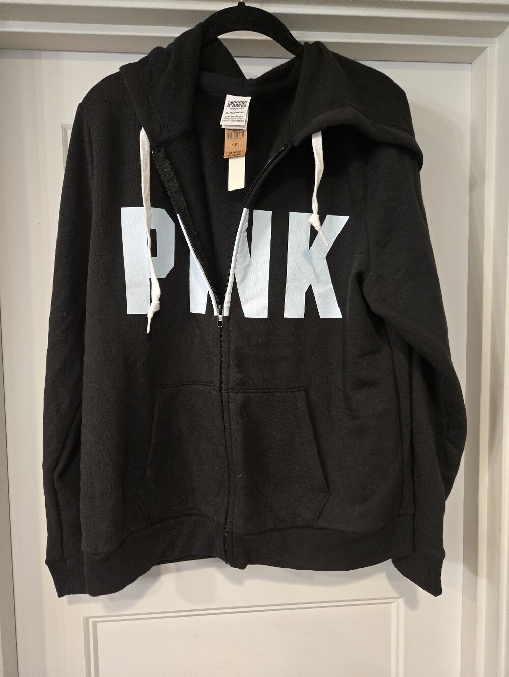 NWT! PINK Zip Up Hoodie. Black & Lt Blue. Size XL